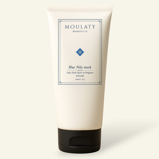 Blue Nila Mask skincare tube for brightening and fading dark spots, 200ml, on light background