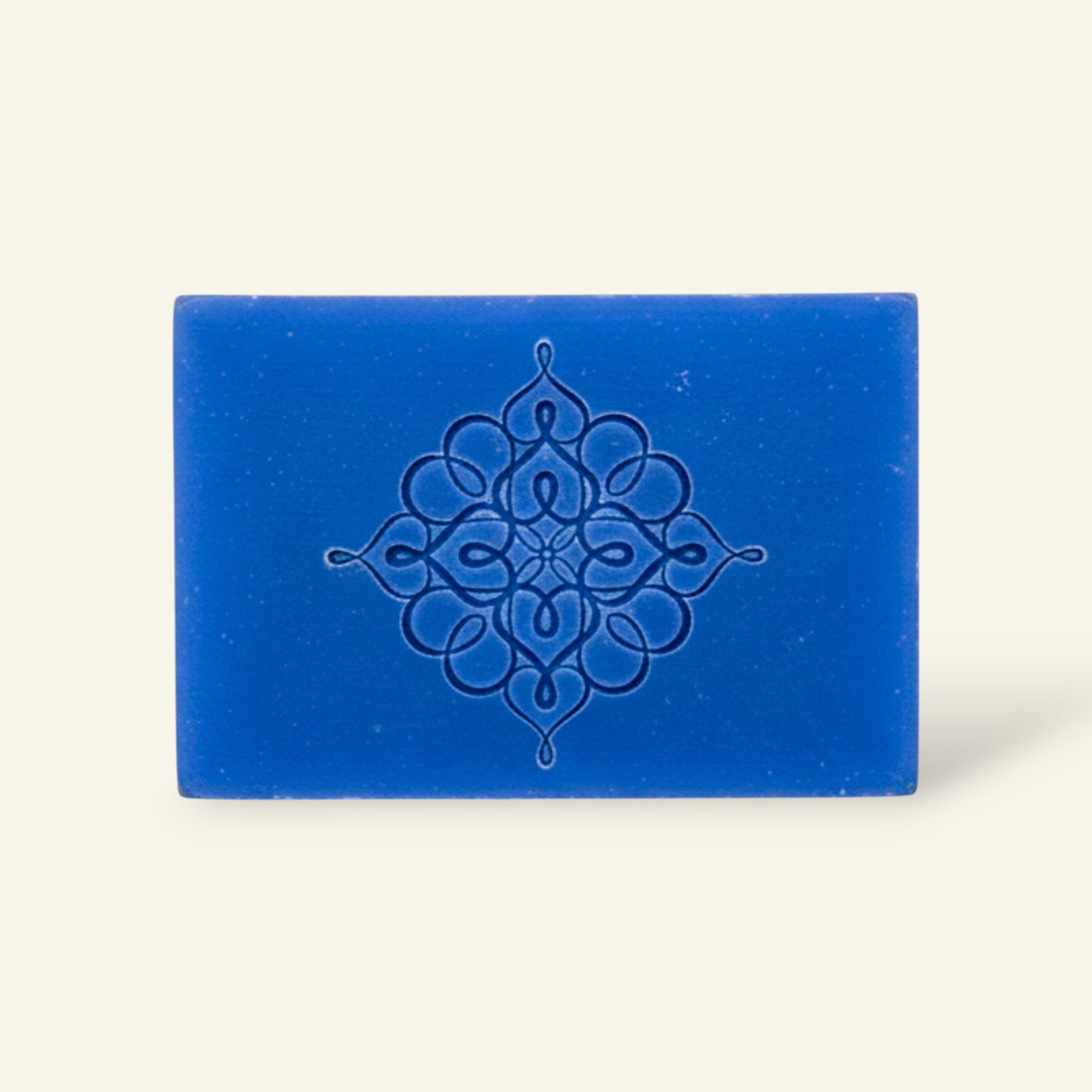 Blue Nila soap bar with intricate Moroccan motif embossed, natural skincare product