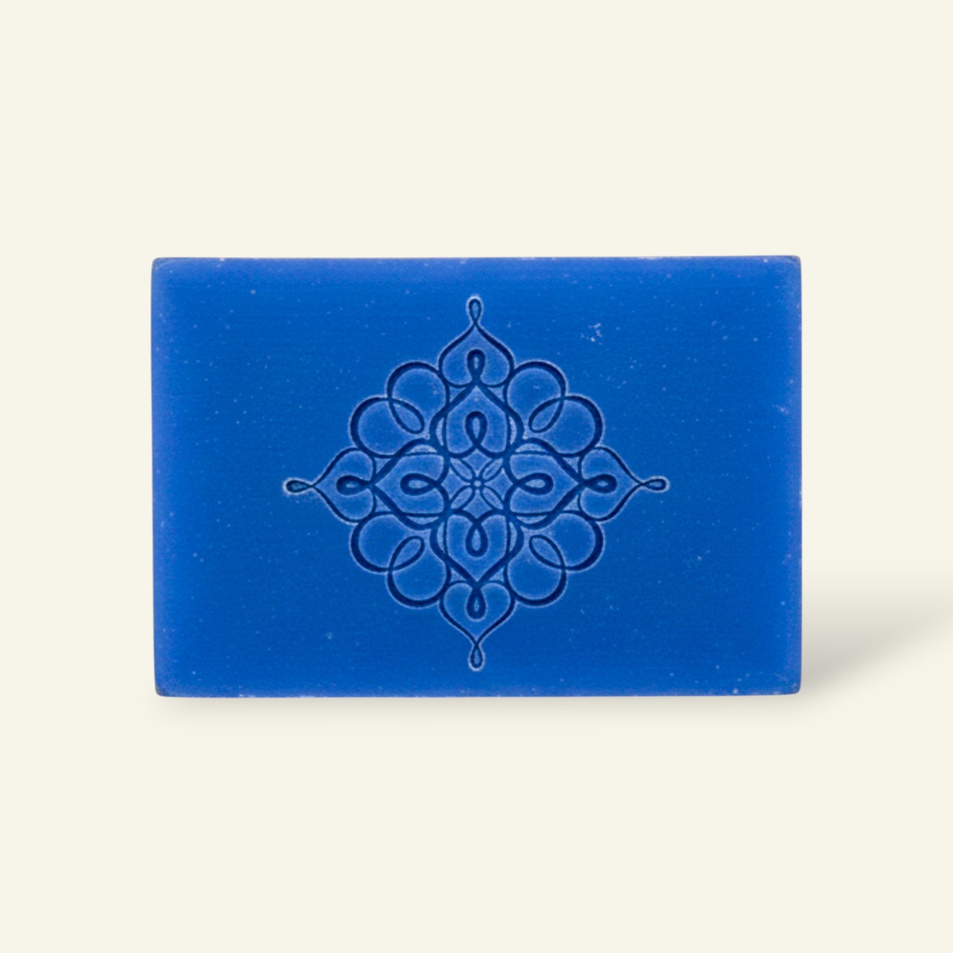 Blue Nila soap bar with intricate Moroccan motif embossed, natural skincare product