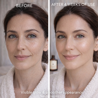 Prickly pear oil before and after comparison, showing improved skin glow and smoothness in 4 weeks.